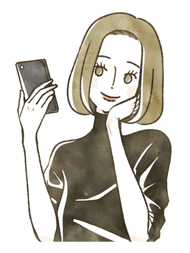 女性がスマホをもっているイラストです